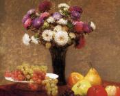 亨利方丹拉图尔 - Asters and Fruit on a Table